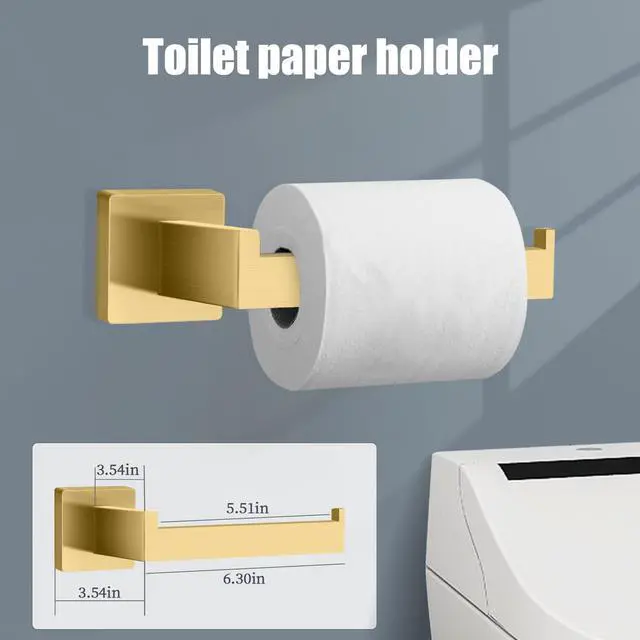 Alt view image 4 of 6 - 5 Piece Gold Towel Bar Set Bathroom Hardware Set Gold Bathroom Accessories Set with 2 Towel Hook, Stainless Steel Wall Mounted Bathroom Towel Rack Set Square 16-Inch