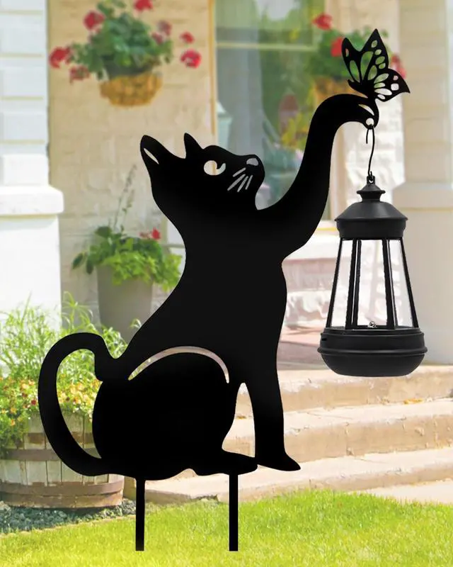 Main image of Solar Black Cat Lights Yard Decorations Outdoor | Unique Gift for Woman Mom Grandma Garden Decor Stake with Butterfly Decorative Metal Lawn Ornament for Pathway Patio