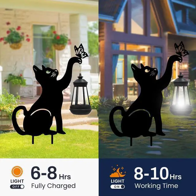 Alt view image 2 of 6 - Solar Black Cat Lights Yard Decorations Outdoor | Unique Gift for Woman Mom Grandma Garden Decor Stake with Butterfly Decorative Metal Lawn Ornament for Pathway Patio