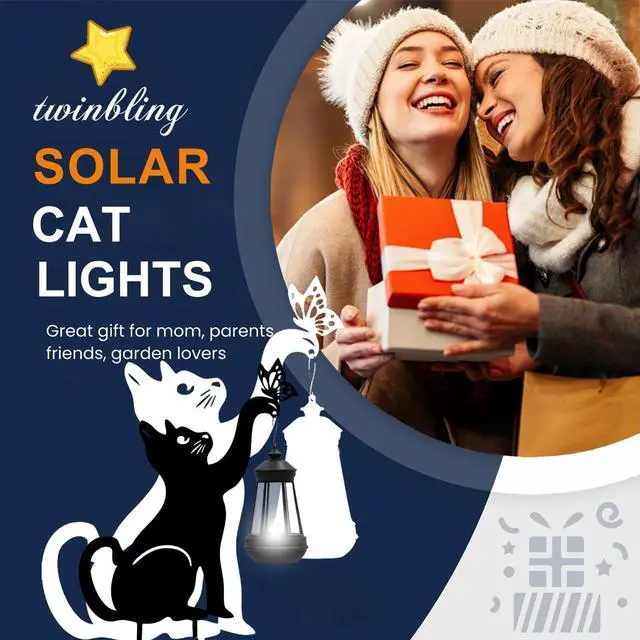 Alt view image 3 of 6 - Solar Black Cat Lights Yard Decorations Outdoor | Unique Gift for Woman Mom Grandma Garden Decor Stake with Butterfly Decorative Metal Lawn Ornament for Pathway Patio