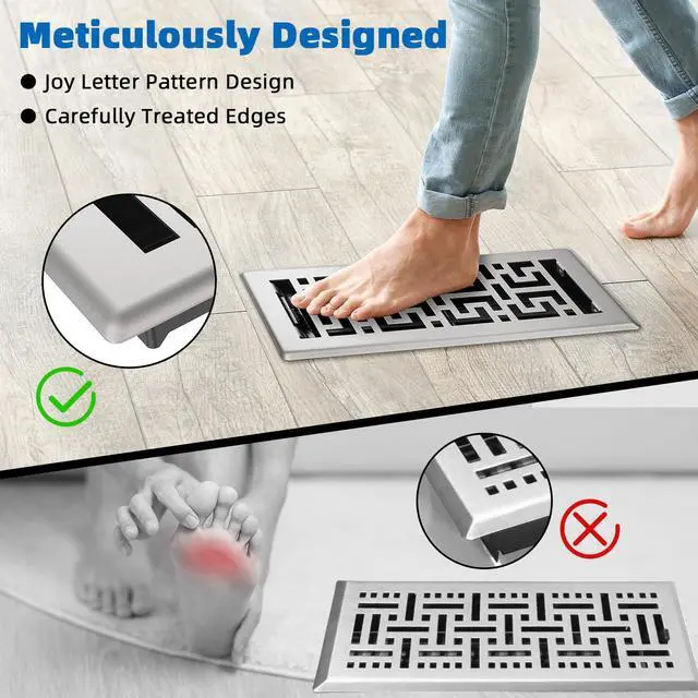 Alt view image 3 of 7 - Floor Register 4x10, 3 Pack Heavy Duty Walkable Steel Floor Covers Adjustable Control Lever Thicker 2mm Metal Decorative HVAC Vent Cover for Home Floor