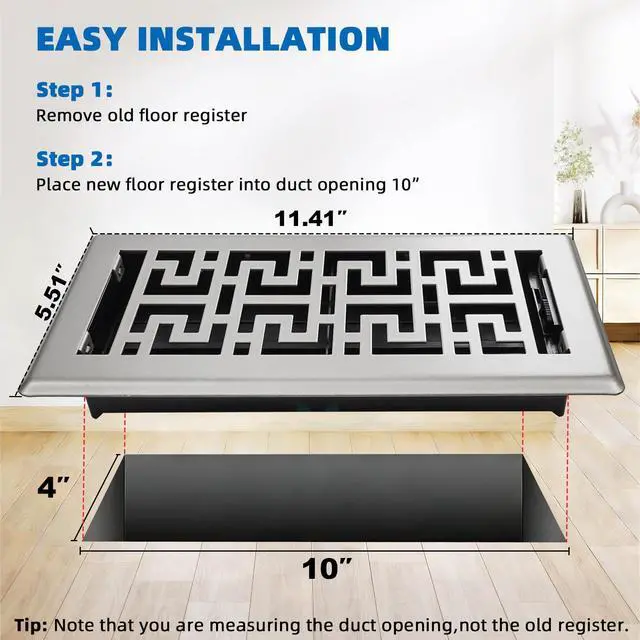 Alt view image 4 of 7 - Floor Register 4x10, 3 Pack Heavy Duty Walkable Steel Floor Covers Adjustable Control Lever Thicker 2mm Metal Decorative HVAC Vent Cover for Home Floor