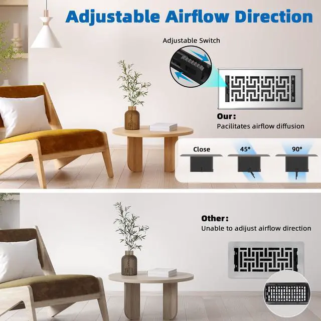 Alt view image 5 of 7 - Floor Register 4x10, 3 Pack Heavy Duty Walkable Steel Floor Covers Adjustable Control Lever Thicker 2mm Metal Decorative HVAC Vent Cover for Home Floor