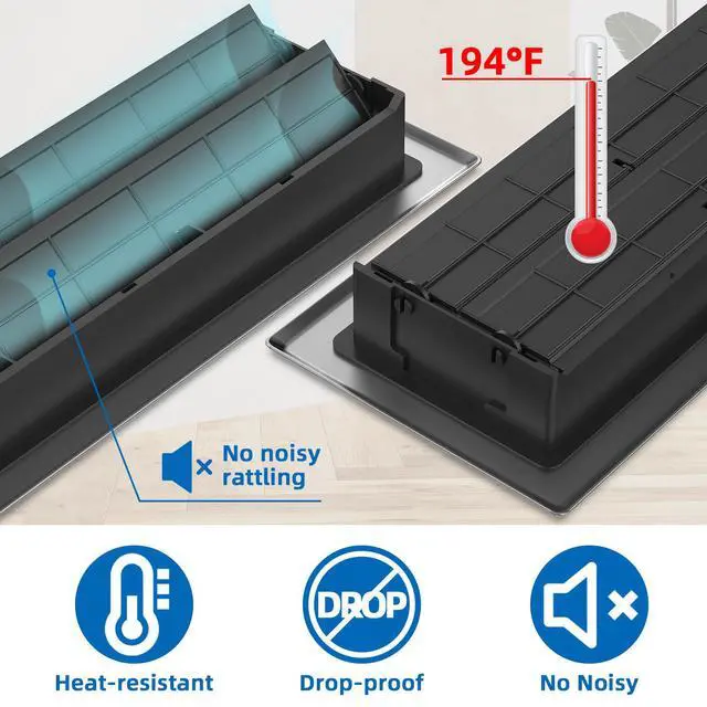 Alt view image 6 of 7 - Floor Register 4x10, 3 Pack Heavy Duty Walkable Steel Floor Covers Adjustable Control Lever Thicker 2mm Metal Decorative HVAC Vent Cover for Home Floor