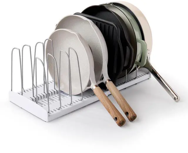 Main image of StoreMore Expandable Cookware Rack with Tall Steel Wires, 12.5"-22" Wide Adjustable Pan Organizer for Kitchen Cabinet Storage, Premium Edition