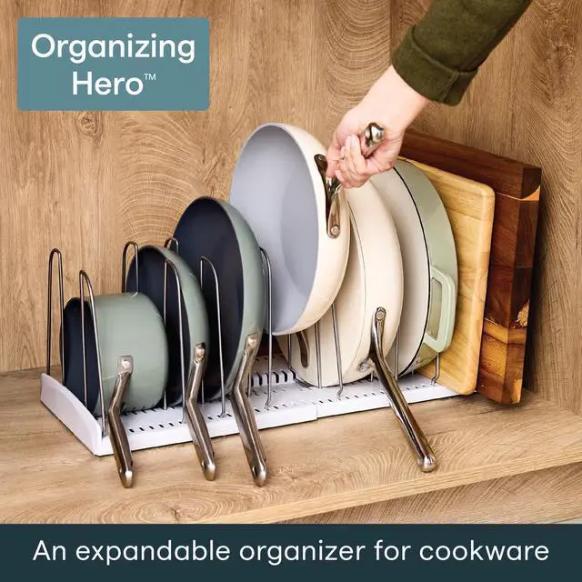 Alt view image 2 of 7 - StoreMore Expandable Cookware Rack with Tall Steel Wires, 12.5"-22" Wide Adjustable Pan Organizer for Kitchen Cabinet Storage, Premium Edition