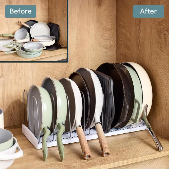 Alt view image 6 of 7 - StoreMore Expandable Cookware Rack with Tall Steel Wires, 12.5"-22" Wide Adjustable Pan Organizer for Kitchen Cabinet Storage, Premium Edition