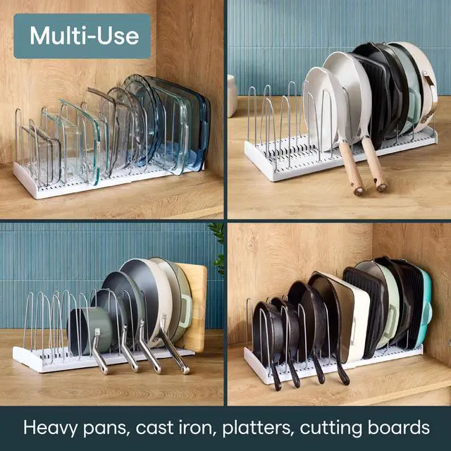 Alt view image 7 of 7 - StoreMore Expandable Cookware Rack with Tall Steel Wires, 12.5"-22" Wide Adjustable Pan Organizer for Kitchen Cabinet Storage, Premium Edition