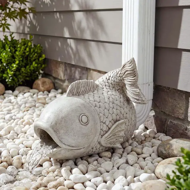 Alt view image 2 of 7 - Real Fish Sculpture Gutter Diverter Rain,Eco-Friendly Resin Gutter Extender Diverter,Deco Gutter Extension Downspout, Splash Block, Perfect Rain Gutter Downspout Extension for 3"x4" Downspouts