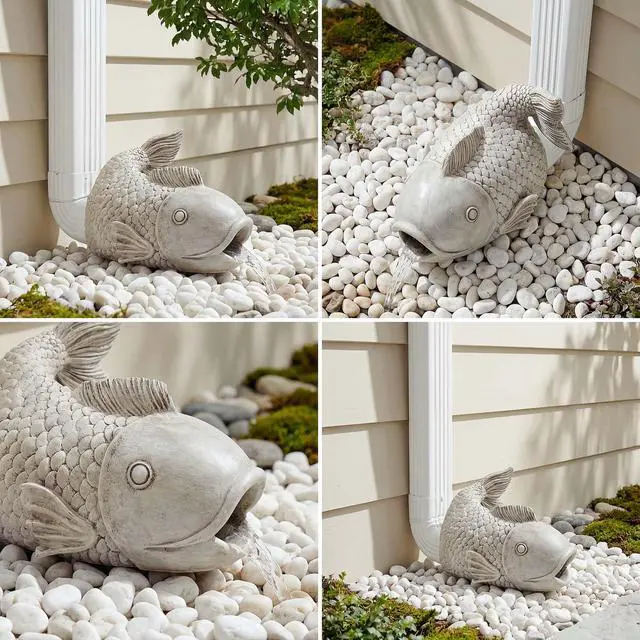Alt view image 3 of 7 - Real Fish Sculpture Gutter Diverter Rain,Eco-Friendly Resin Gutter Extender Diverter,Deco Gutter Extension Downspout, Splash Block, Perfect Rain Gutter Downspout Extension for 3"x4" Downspouts