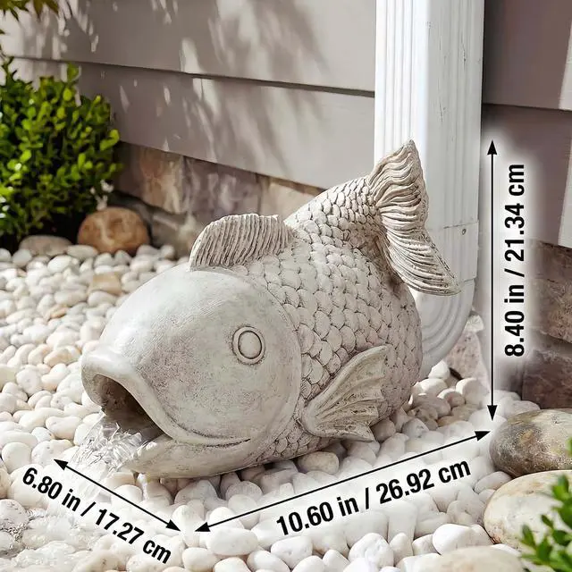 Alt view image 4 of 7 - Real Fish Sculpture Gutter Diverter Rain,Eco-Friendly Resin Gutter Extender Diverter,Deco Gutter Extension Downspout, Splash Block, Perfect Rain Gutter Downspout Extension for 3"x4" Downspouts