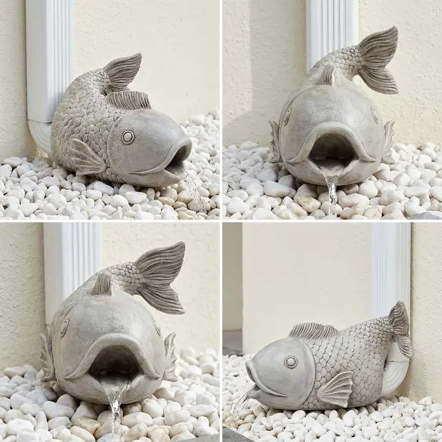Alt view image 5 of 7 - Real Fish Sculpture Gutter Diverter Rain,Eco-Friendly Resin Gutter Extender Diverter,Deco Gutter Extension Downspout, Splash Block, Perfect Rain Gutter Downspout Extension for 3"x4" Downspouts