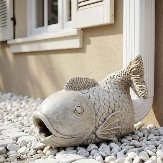 Alt view image 6 of 7 - Real Fish Sculpture Gutter Diverter Rain,Eco-Friendly Resin Gutter Extender Diverter,Deco Gutter Extension Downspout, Splash Block, Perfect Rain Gutter Downspout Extension for 3"x4" Downspouts