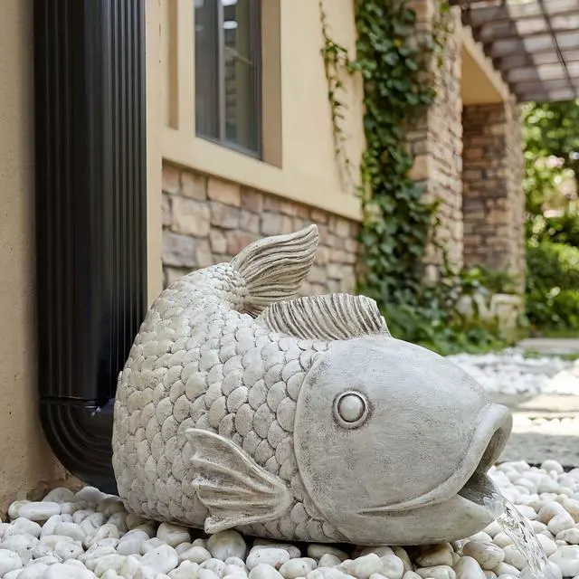 Alt view image 7 of 7 - Real Fish Sculpture Gutter Diverter Rain,Eco-Friendly Resin Gutter Extender Diverter,Deco Gutter Extension Downspout, Splash Block, Perfect Rain Gutter Downspout Extension for 3"x4" Downspouts