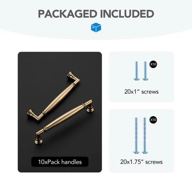 Alt view image 5 of 7 - Champagne Bronze Cabinet Handles 5 Inch Pulls 10 Pack | Zinc Alloy, flexible DIY installation,Screws Included, for Kitchen, Dresser, Closet & Bathroom Cabinets Hardware