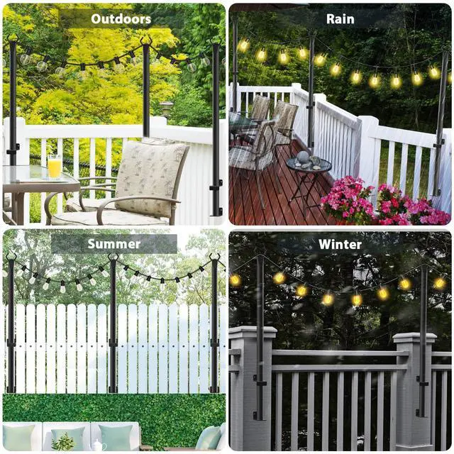 Alt view image 2 of 7 - 4 Pack String Light Poles,5Ft Metal Poles for Outdoor String Lights,Outdoor Light Poles with Post,Poles/Stand for Outside,Patio,Deck,Backyard,Garden Wedding,Party