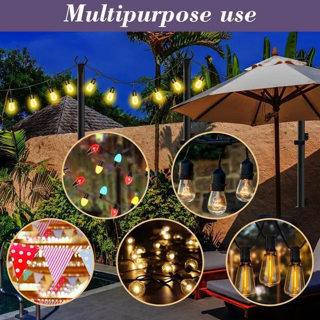 Alt view image 3 of 7 - 4 Pack String Light Poles,5Ft Metal Poles for Outdoor String Lights,Outdoor Light Poles with Post,Poles/Stand for Outside,Patio,Deck,Backyard,Garden Wedding,Party
