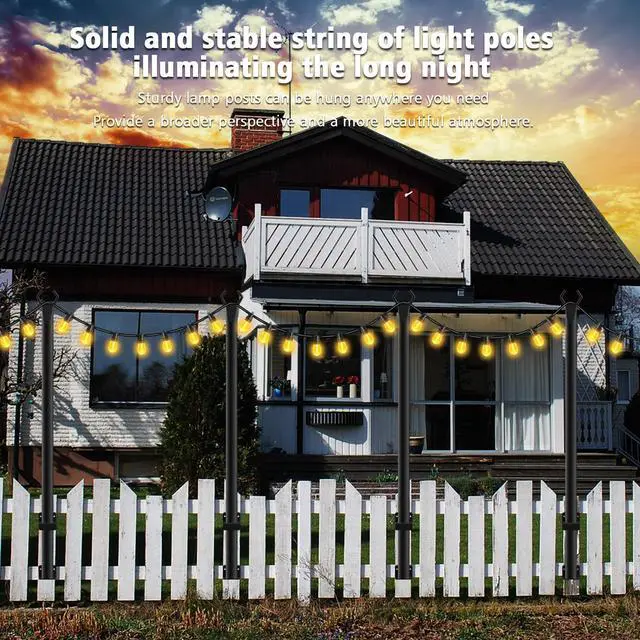Alt view image 4 of 7 - 4 Pack String Light Poles,5Ft Metal Poles for Outdoor String Lights,Outdoor Light Poles with Post,Poles/Stand for Outside,Patio,Deck,Backyard,Garden Wedding,Party