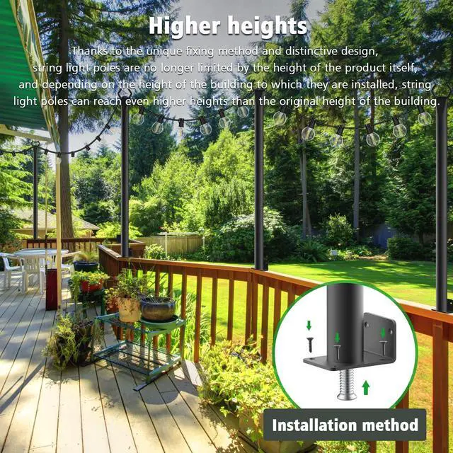 Alt view image 5 of 7 - 4 Pack String Light Poles,5Ft Metal Poles for Outdoor String Lights,Outdoor Light Poles with Post,Poles/Stand for Outside,Patio,Deck,Backyard,Garden Wedding,Party