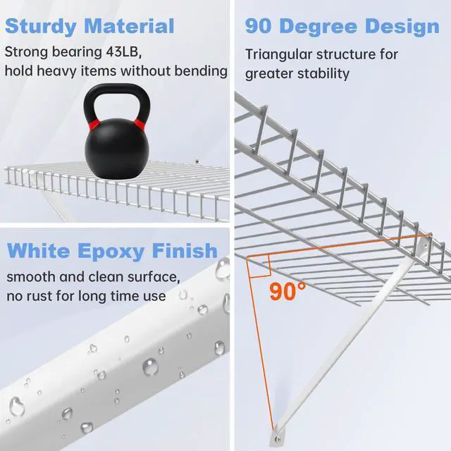 Alt view image 4 of 7 - 12 Inch Wire Shelf Brackets Set, 4 Pack Metal White Closet Support Bracket with End Brackets & Clips for Wire Shelving Wall Bracket Installation, Support Wire Closet Shelves Racks(4 Pack)