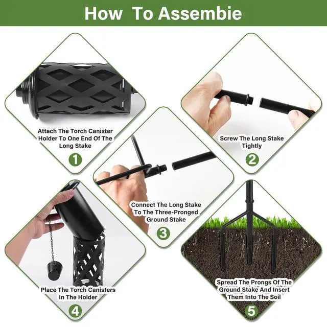 Alt view image 5 of 7 - Citronella Torches for Outside Set of 4, 16 Oz Outdoor Torches with 3-Prong Grounded Stake, 59 Inch Metal Torch for Garden Décor, Outside Torches for Backyard, Garden, Patio (Black