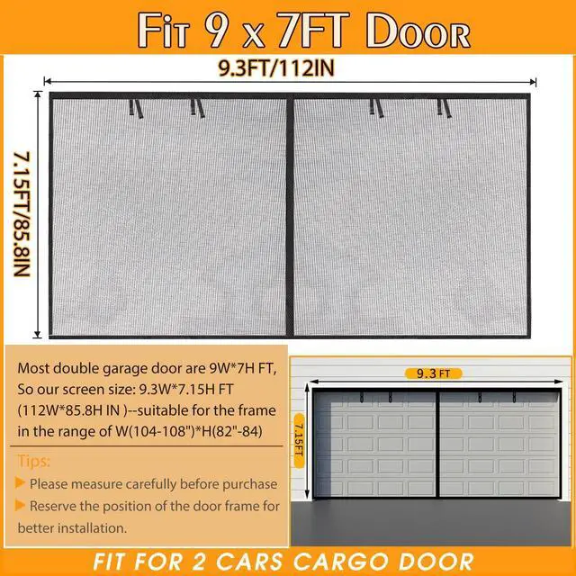 Alt view image 2 of 7 - Garage Screen Doors, 9×7FT for 1 Car Garage, Heavy Duty Fiberglass | Durable Magnetic Retractable Hands Free Garage Door Screen with 4 Roll Up Straps, for Patio, Workshop, Home Gym & Sun Room