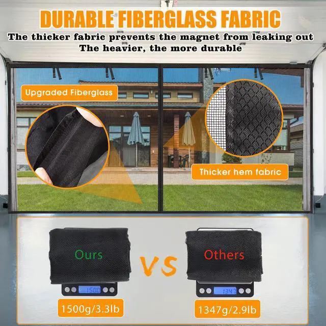 Alt view image 3 of 7 - Garage Screen Doors, 9×7FT for 1 Car Garage, Heavy Duty Fiberglass | Durable Magnetic Retractable Hands Free Garage Door Screen with 4 Roll Up Straps, for Patio, Workshop, Home Gym & Sun Room