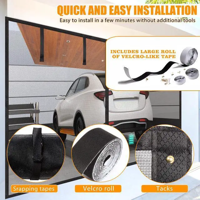 Alt view image 7 of 7 - Garage Screen Doors, 9×7FT for 1 Car Garage, Heavy Duty Fiberglass | Durable Magnetic Retractable Hands Free Garage Door Screen with 4 Roll Up Straps, for Patio, Workshop, Home Gym & Sun Room