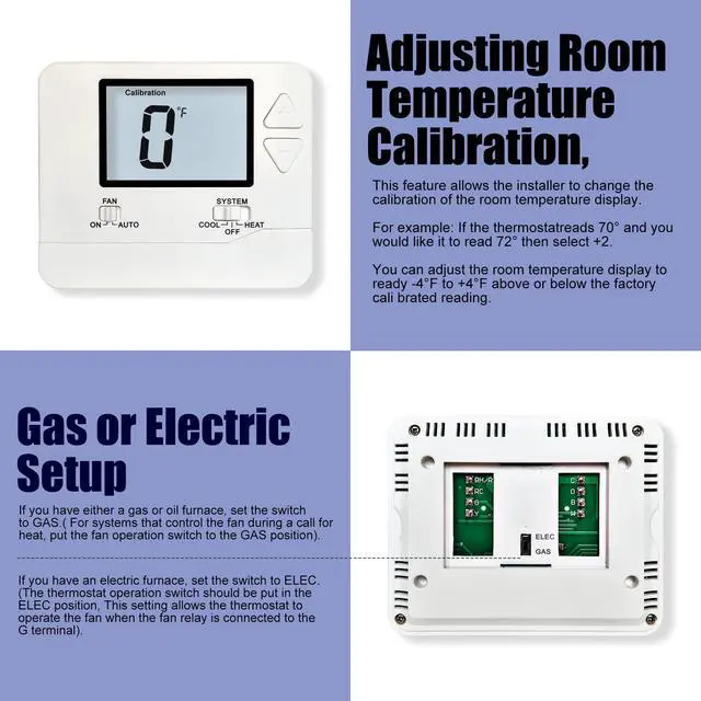 Alt view image 5 of 7 - H701 Non-Programmable Thermostat for Home up to 1 Heat/1 Cool | Manual Operation Cooling & Heating, White Backlight