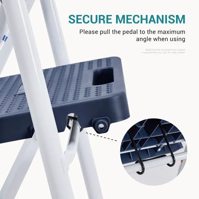 Alt view image 5 of 7 - 3 Step Ladder, 880lbs Heavy Duty Step Stool with Anti-Slip Pedal | Portable Stepping Stool with Sturdy Ladder & Comfortable Handrail, for Kitchen, Garage & Outdoor Use, Blue