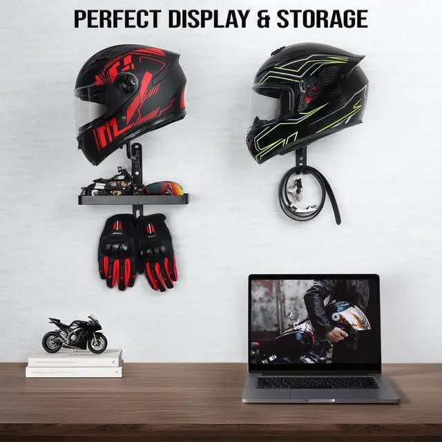 Alt view image 5 of 7 - Helmet Holder Wall Mount - 180° Rotation Motorcycle Helmet Hanger | 2 Pack, for Motorcycle Bike Racing Outerwear Sports Gear Display