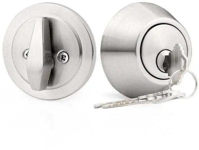 Main image of Keyed Cylinder Deadbolt Single Side in Brushed Nickel, Anti-Theft Exterior Door Lock with 3 Keys, Entrance Lock and Front Door Lock, Each Set Different Key (1Pack)