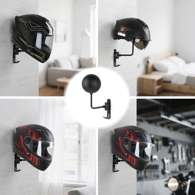 Alt view image 7 of 7 - Helmet Holder Wall Mount - 180° Rotation Motorcycle Helmet Hanger | 2 Pack, for Motorcycle Bike Racing Outerwear Sports Gear Display