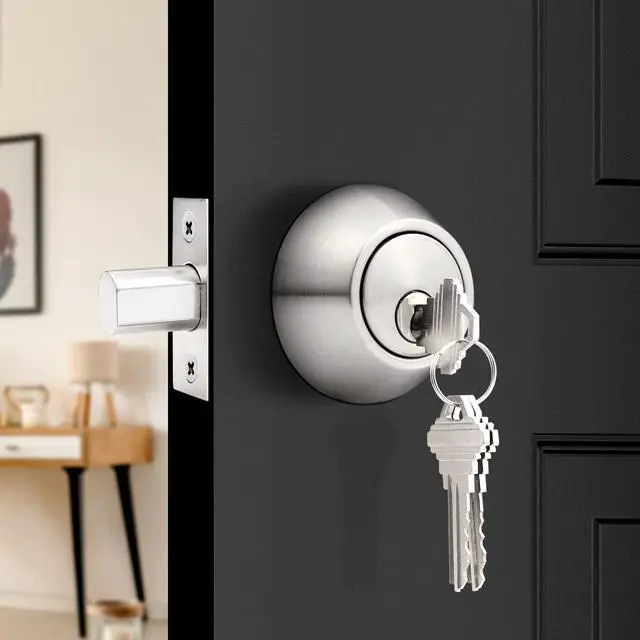 Alt view image 3 of 7 - Keyed Cylinder Deadbolt Single Side in Brushed Nickel, Anti-Theft Exterior Door Lock with 3 Keys, Entrance Lock and Front Door Lock, Each Set Different Key (1Pack)