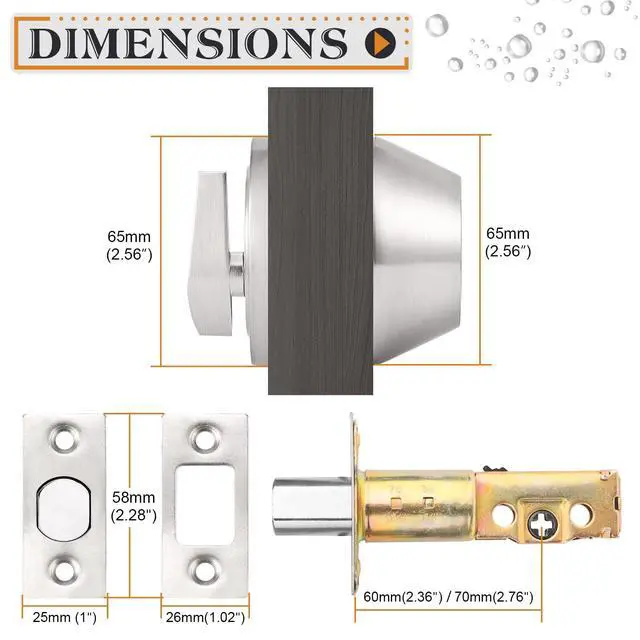 Alt view image 4 of 7 - Keyed Cylinder Deadbolt Single Side in Brushed Nickel, Anti-Theft Exterior Door Lock with 3 Keys, Entrance Lock and Front Door Lock, Each Set Different Key (1Pack)