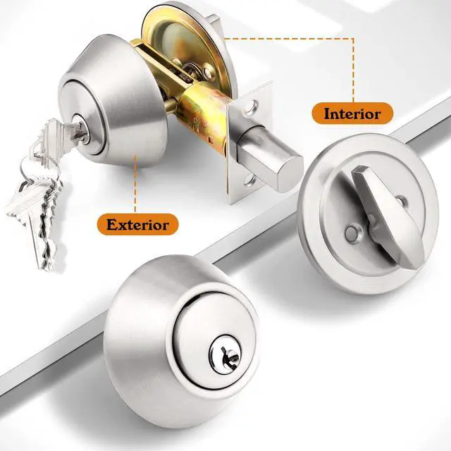 Alt view image 5 of 7 - Keyed Cylinder Deadbolt Single Side in Brushed Nickel, Anti-Theft Exterior Door Lock with 3 Keys, Entrance Lock and Front Door Lock, Each Set Different Key (1Pack)