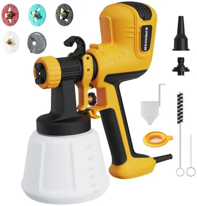 Main image of Paint Sprayer, HVLP Spray Gun with Cleaning & Blowing Joint | with 4 Copper Nozzles & 3 Patterns, Paint Sprayers for House Painting, Furniture, Walls, Cabinets, Fence, Door etc.Yellow
