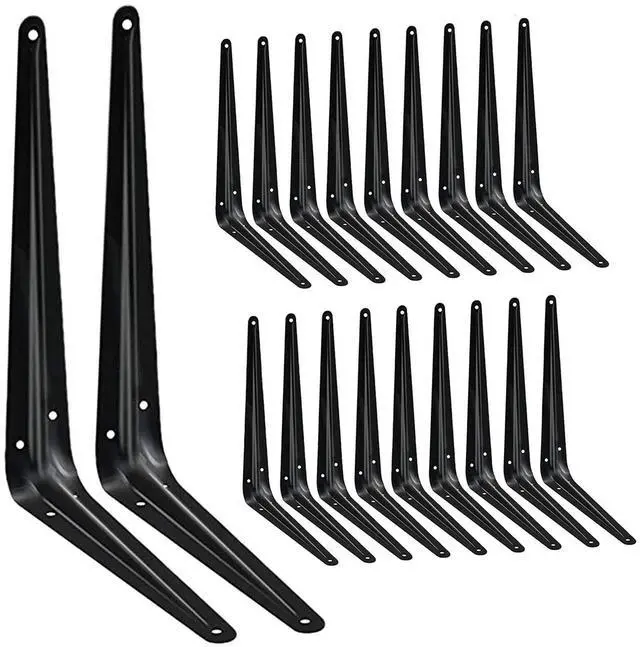 Main image of 20 Pack Shelf Brackets 12 inches, Heavy Duty Black Iron Metal Floating Shelf Bracket, Rustic Farmhouse Decorative L Brackets for Shelves, Wall Mount Corner Brace for Wood Boards