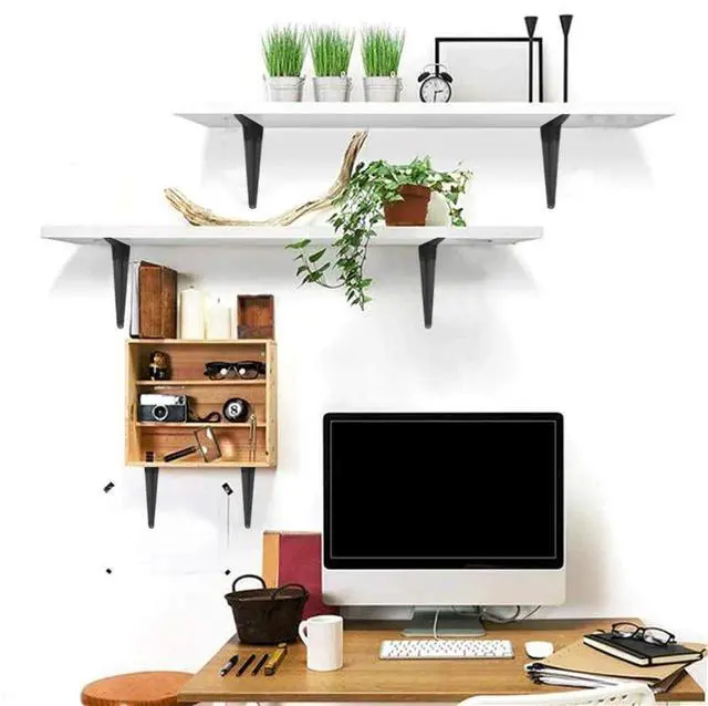 Alt view image 5 of 7 - 20 Pack Shelf Brackets 12 inches, Heavy Duty Black Iron Metal Floating Shelf Bracket, Rustic Farmhouse Decorative L Brackets for Shelves, Wall Mount Corner Brace for Wood Boards