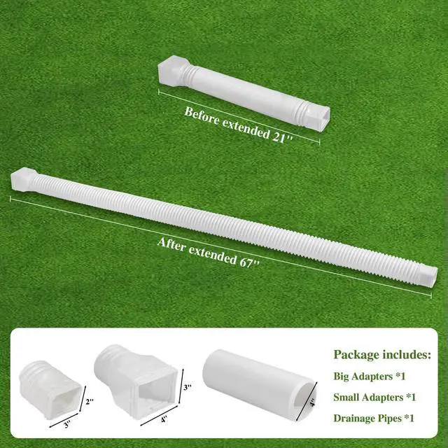 Alt view image 6 of 6 - 1 Pack Flexible Gutter Downspout Extensions Extendable from 21" to 67", Downspout Extender Comes with Adapters, Thickened Down spout Drain Extension for Rainwater Drainage(White)