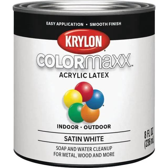 Alt view image 6 of 6 - K05615007 COLORmaxx Acrylic Latex Brush On Paint for Indoor/Outdoor Use, ½ Pint, Satin White