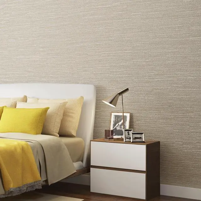 Alt view image 2 of 7 - Grasscloth Wallpaper Peel and Stick 20.9in X 393in Fabric Contact Paper Wall Paper Textured Wallpaper Horizontal Stripes Look Self-Adhesive Thick Vinyl Embossed (Beige)