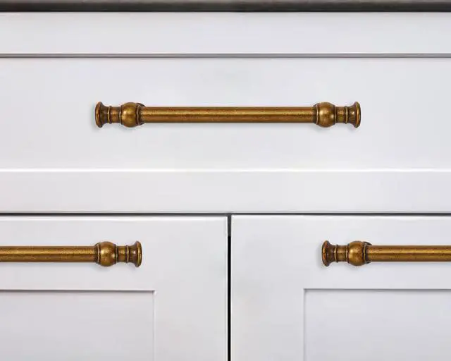 Alt view image 3 of 6 - 10 Pack 5 Inch Hole Center Antique Brass Cabinet Pulls-Heavy Duty Solid Cabinet Handles Suitable for Cabinets, Dressers, Kitchens and Bathroom cabinets