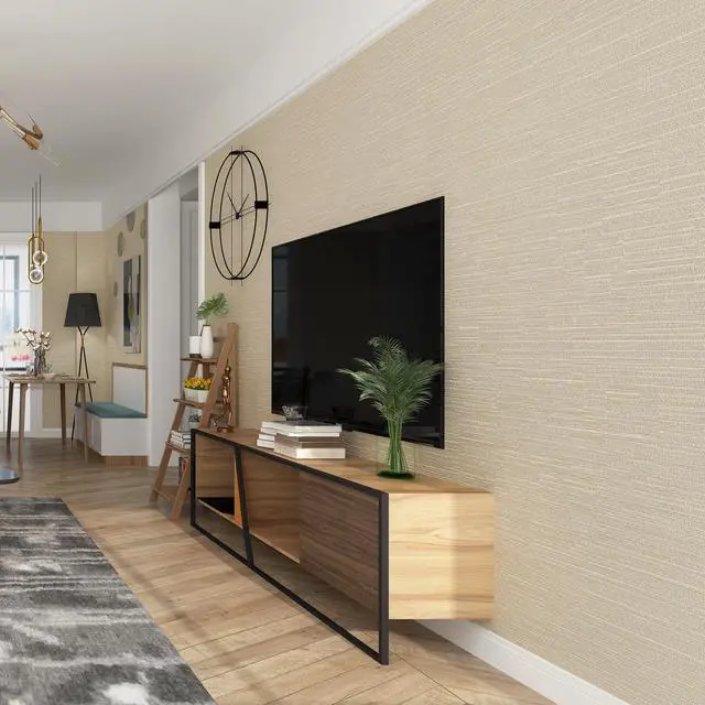 Alt view image 7 of 7 - Grasscloth Wallpaper Peel and Stick 20.9in X 393in Fabric Contact Paper Wall Paper Textured Wallpaper Horizontal Stripes Look Self-Adhesive Thick Vinyl Embossed (Beige)