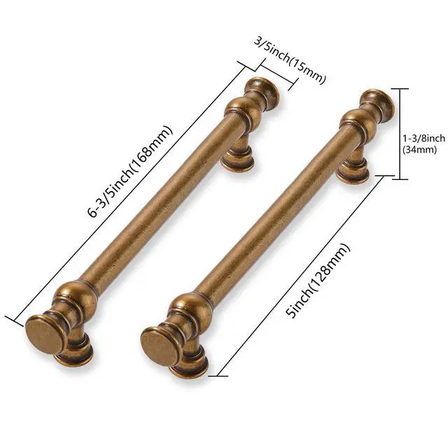 Alt view image 2 of 6 - 10 Pack 5 Inch Hole Center Antique Brass Cabinet Pulls-Heavy Duty Solid Cabinet Handles Suitable for Cabinets, Dressers, Kitchens and Bathroom cabinets