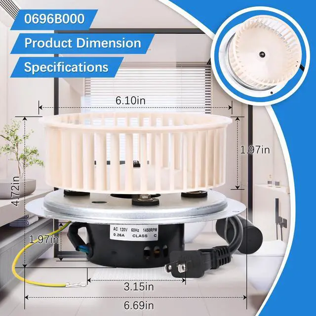 Alt view image 3 of 7 - Upgrade QT-110N-B QT-100L QT-110-B QT-90N-B Bathroom Fan Motor Blower Wheel | Fit for All Nutone QT-90-B QT110 QT100 QT9093WH QT-80-B Series Fans Replace 0696B000 Exhaust Fan Motor 100CFM 3.5 Sones