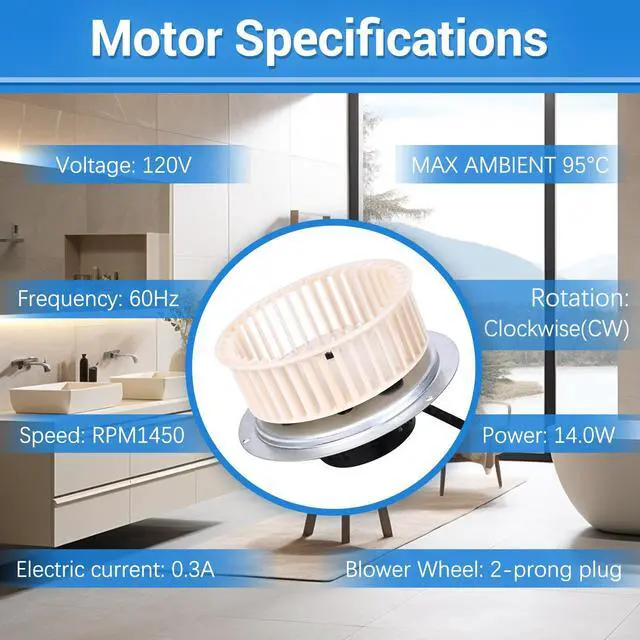 Alt view image 4 of 7 - Upgrade QT-110N-B QT-100L QT-110-B QT-90N-B Bathroom Fan Motor Blower Wheel | Fit for All Nutone QT-90-B QT110 QT100 QT9093WH QT-80-B Series Fans Replace 0696B000 Exhaust Fan Motor 100CFM 3.5 Sones