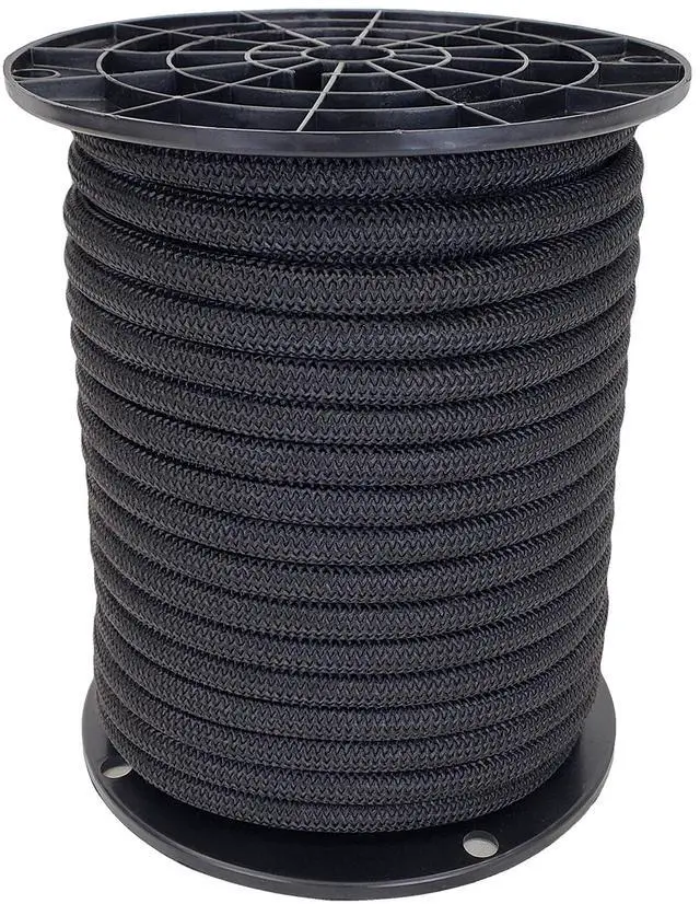 Main image of QNR 3/8" Black Shock Cord, Marine Grade Polyester Bungee Cord, 100 ft Spool, UV Resistant Elastic Rope