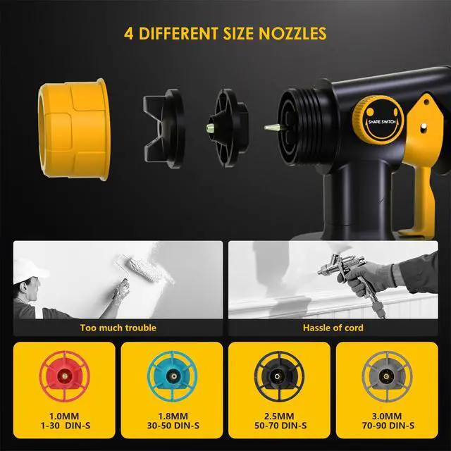 Alt view image 3 of 7 - Paint Sprayer for Dewalt 20V Battery(Battery Not Included), 200W HVLP Cordless Handheld Spray Gun Brushless Motor, with Copper Nozzle, Adjustable Flow for Walls, Fences, Furniture, Cabinets