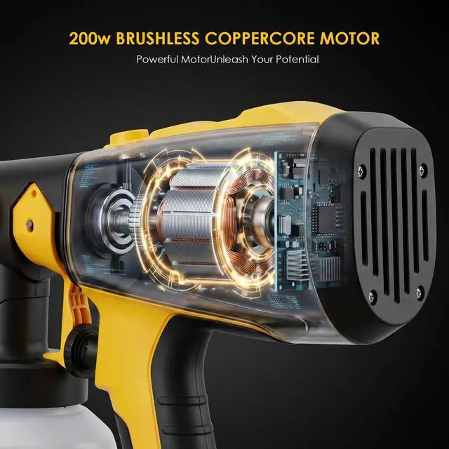 Alt view image 4 of 7 - Paint Sprayer for Dewalt 20V Battery(Battery Not Included), 200W HVLP Cordless Handheld Spray Gun Brushless Motor, with Copper Nozzle, Adjustable Flow for Walls, Fences, Furniture, Cabinets
